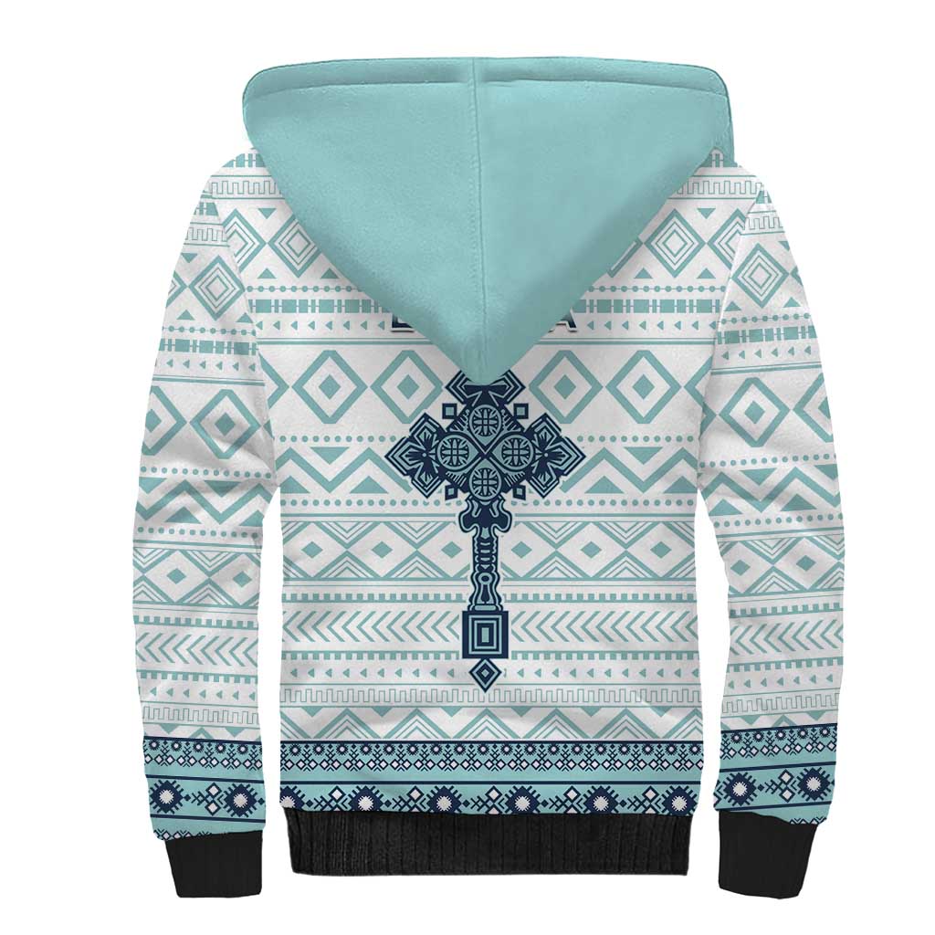 Eritrea Sherpa Hoodie Eritrean Cross Mix Tilet Pattern - Wonder Print Shop