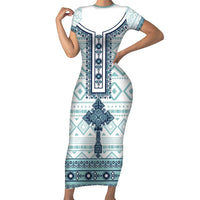 Eritrea Short Sleeve Bodycon Dress Eritrean Cross Mix Tilet Pattern - Wonder Print Shop