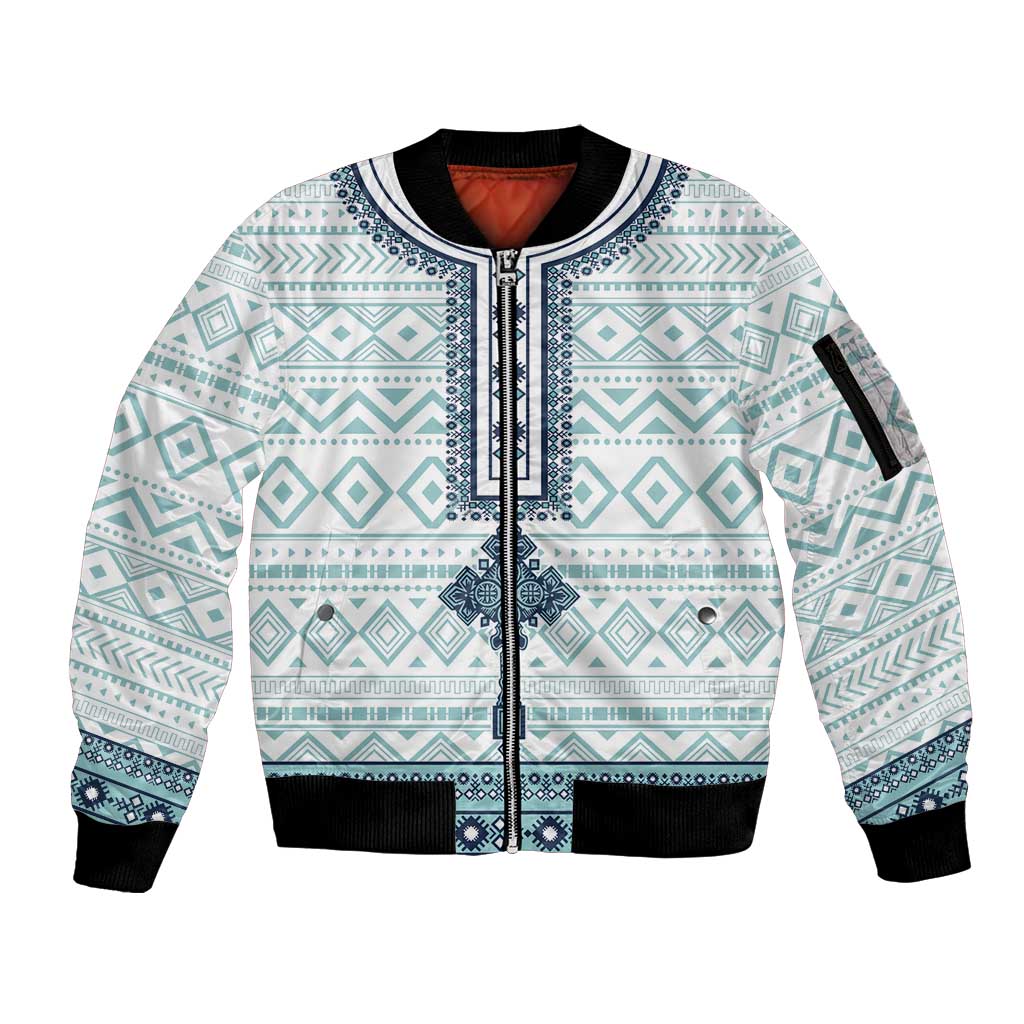 Eritrea Sleeve Zip Bomber Jacket Eritrean Cross Mix Tilet Pattern - Wonder Print Shop