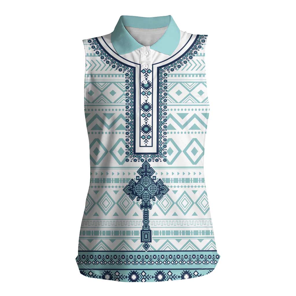 Eritrea Women Sleeveless Polo Shirt Eritrean Cross Mix Tilet Pattern - Wonder Print Shop