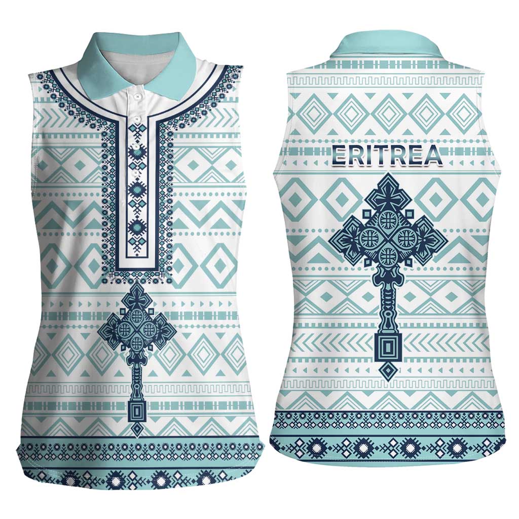 Eritrea Women Sleeveless Polo Shirt Eritrean Cross Mix Tilet Pattern - Wonder Print Shop