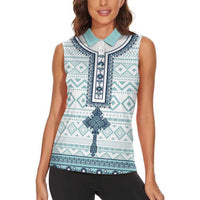 Eritrea Women Sleeveless Polo Shirt Eritrean Cross Mix Tilet Pattern - Wonder Print Shop