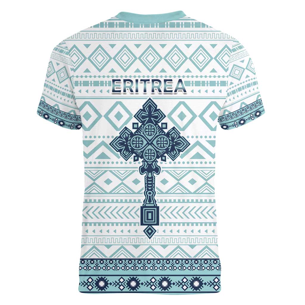 Eritrea Women V-Neck T-Shirt Eritrean Cross Mix Tilet Pattern - Wonder Print Shop