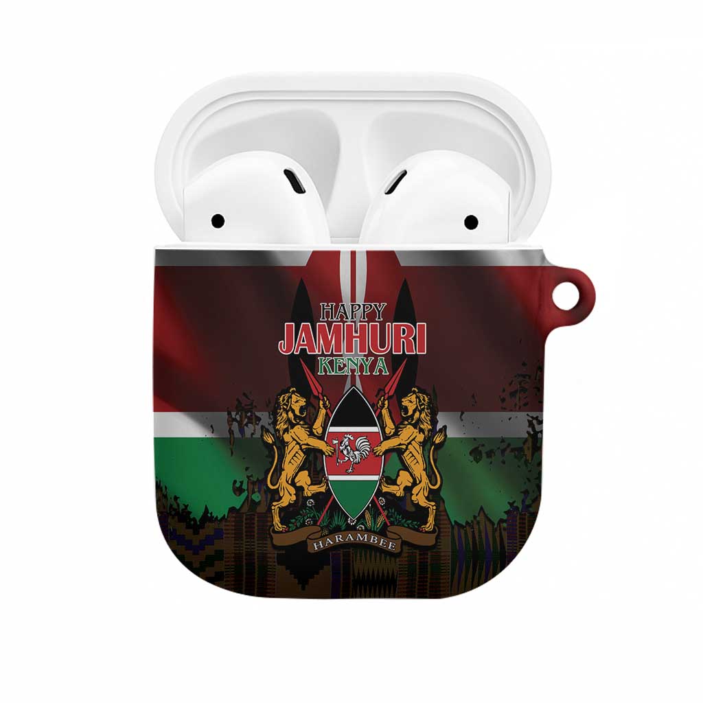 Happy Kenya Independence Day AirPods Case Coat Of Arms With Kente Pattern - Wonder Print Shop