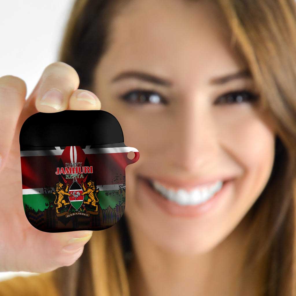 Happy Kenya Independence Day AirPods Case Coat Of Arms With Kente Pattern - Wonder Print Shop
