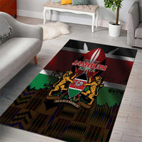 Happy Kenya Independence Day Area Rug Coat Of Arms With Kente Pattern - Wonder Print Shop