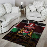 Happy Kenya Independence Day Area Rug Coat Of Arms With Kente Pattern - Wonder Print Shop