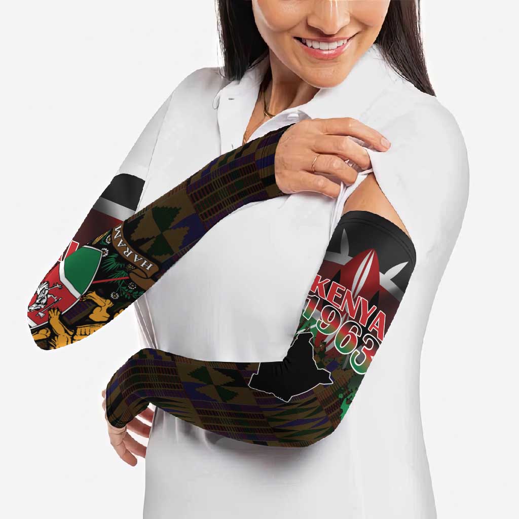 Happy Kenya Independence Day Arm Sleeves Coat Of Arms With Kente Pattern - Wonder Print Shop