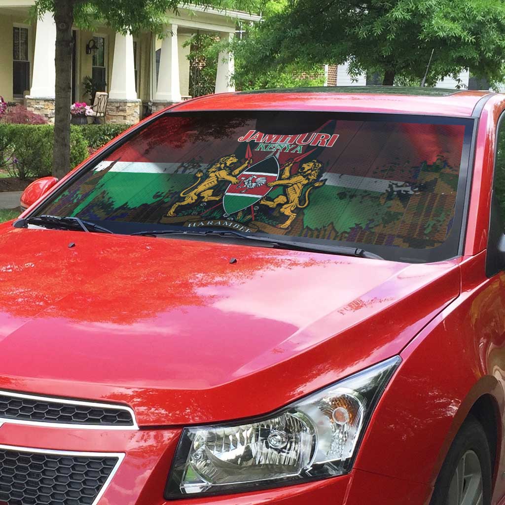 Happy Kenya Independence Day Auto Sun Shade Coat Of Arms With Kente Pattern - Wonder Print Shop