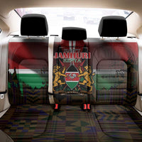 Happy Kenya Independence Day Back Car Seat Cover Coat Of Arms With Kente Pattern - Wonder Print Shop