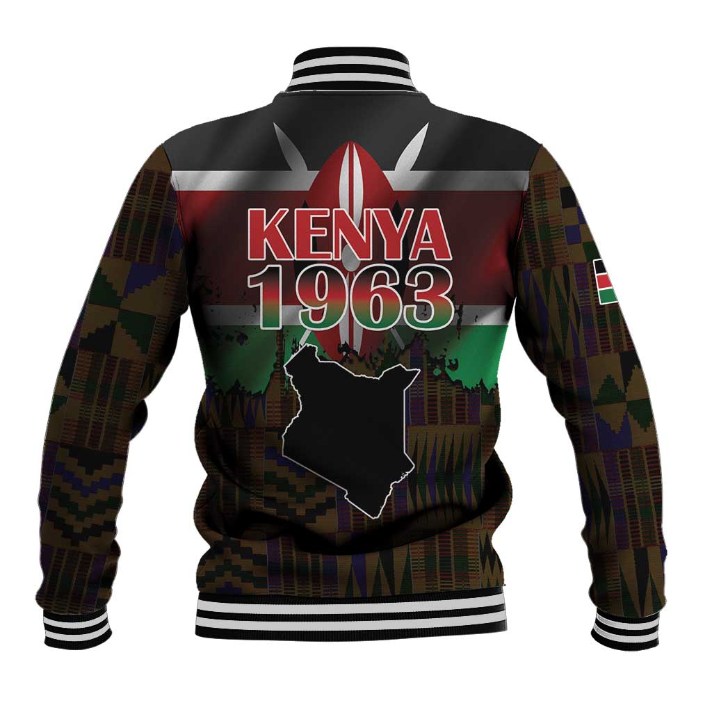 Happy Kenya Independence Day Baseball Jacket Coat Of Arms With Kente Pattern - Wonder Print Shop