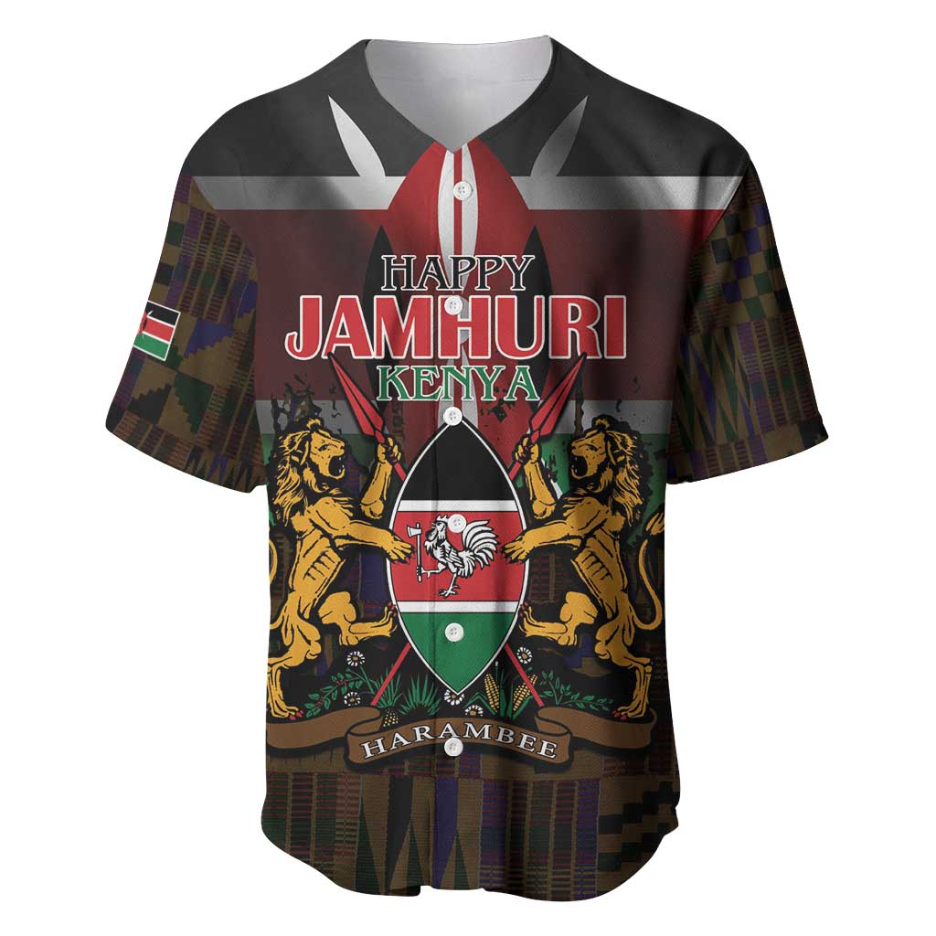 Happy Kenya Independence Day Baseball Jersey Coat Of Arms With Kente Pattern - Wonder Print Shop