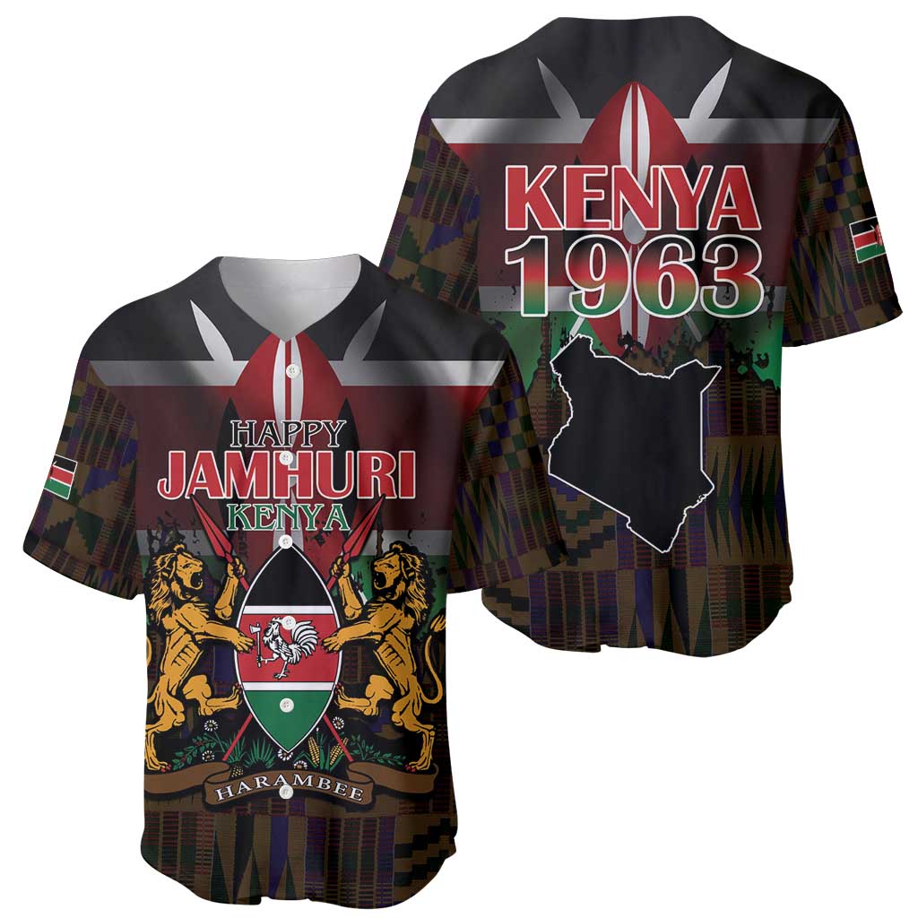 Happy Kenya Independence Day Baseball Jersey Coat Of Arms With Kente Pattern - Wonder Print Shop