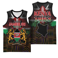 Happy Kenya Independence Day Basketball Jersey Coat Of Arms With Kente Pattern - Wonder Print Shop