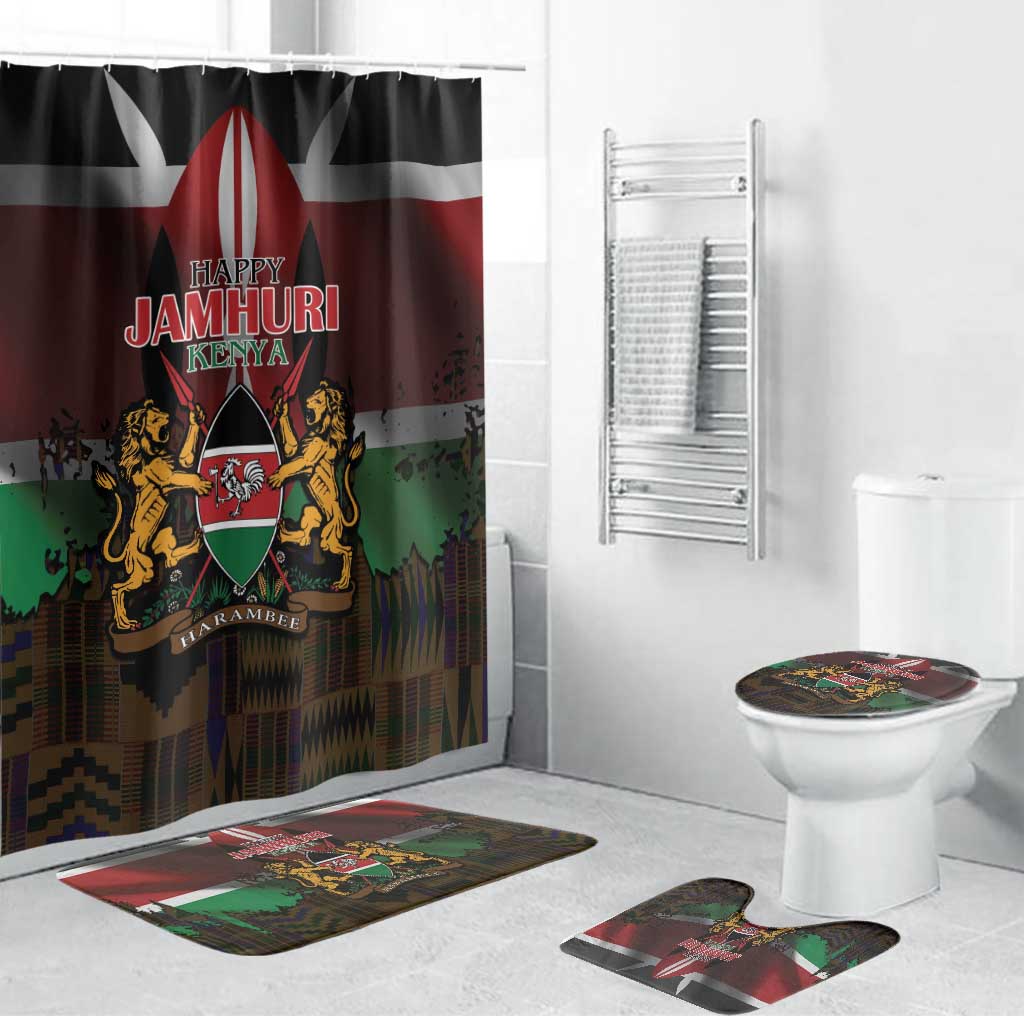 Happy Kenya Independence Day Bathroom Set Coat Of Arms With Kente Pattern - Wonder Print Shop
