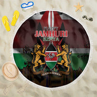 Happy Kenya Independence Day Beach Blanket Coat Of Arms With Kente Pattern - Wonder Print Shop