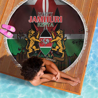 Happy Kenya Independence Day Beach Blanket Coat Of Arms With Kente Pattern - Wonder Print Shop