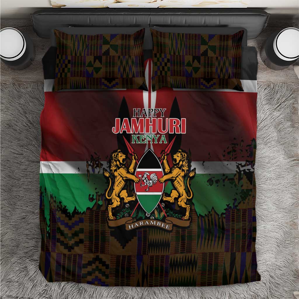 Happy Kenya Independence Day Bedding Set Coat Of Arms With Kente Pattern - Wonder Print Shop