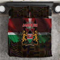 Happy Kenya Independence Day Bedding Set Coat Of Arms With Kente Pattern - Wonder Print Shop