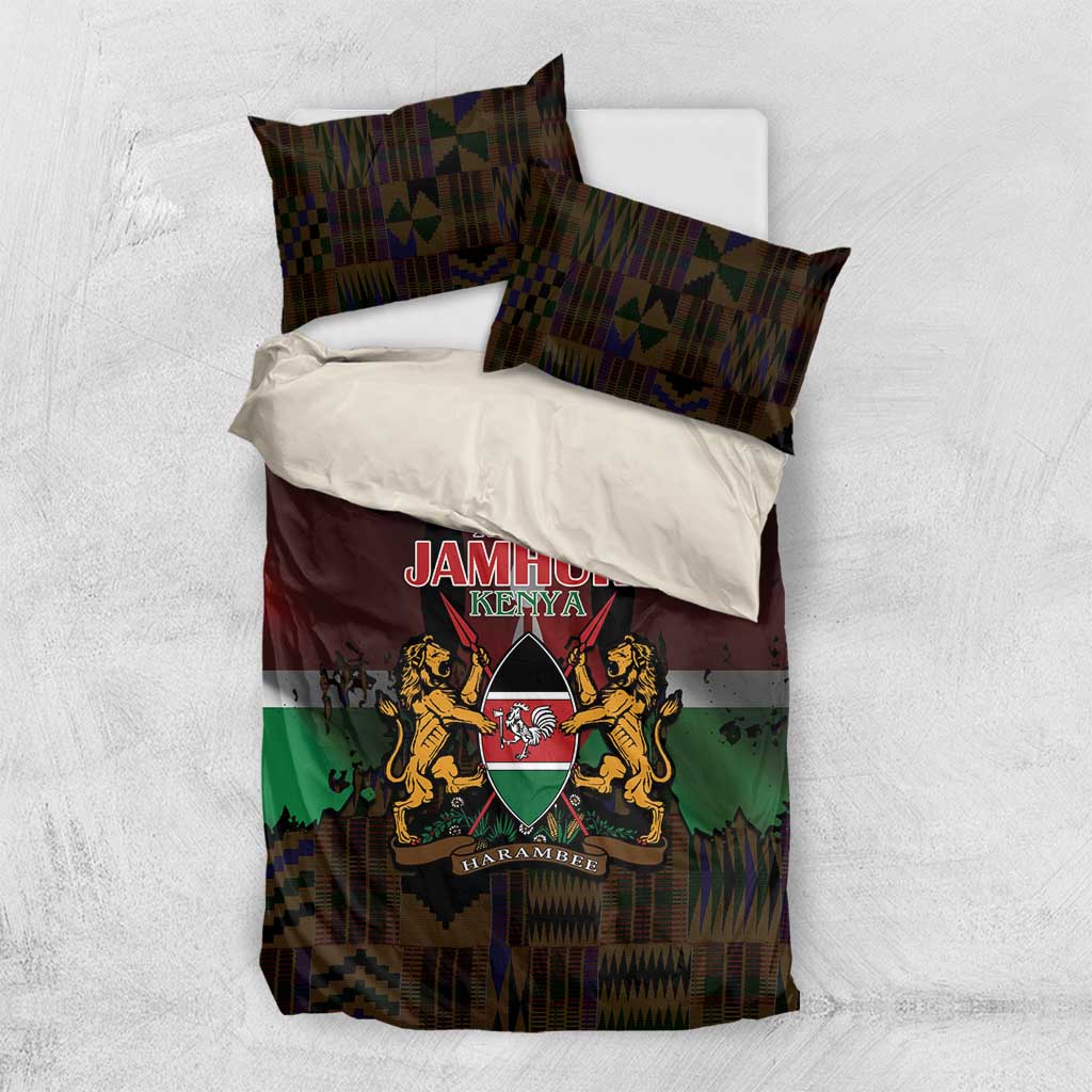 Happy Kenya Independence Day Bedding Set Coat Of Arms With Kente Pattern - Wonder Print Shop