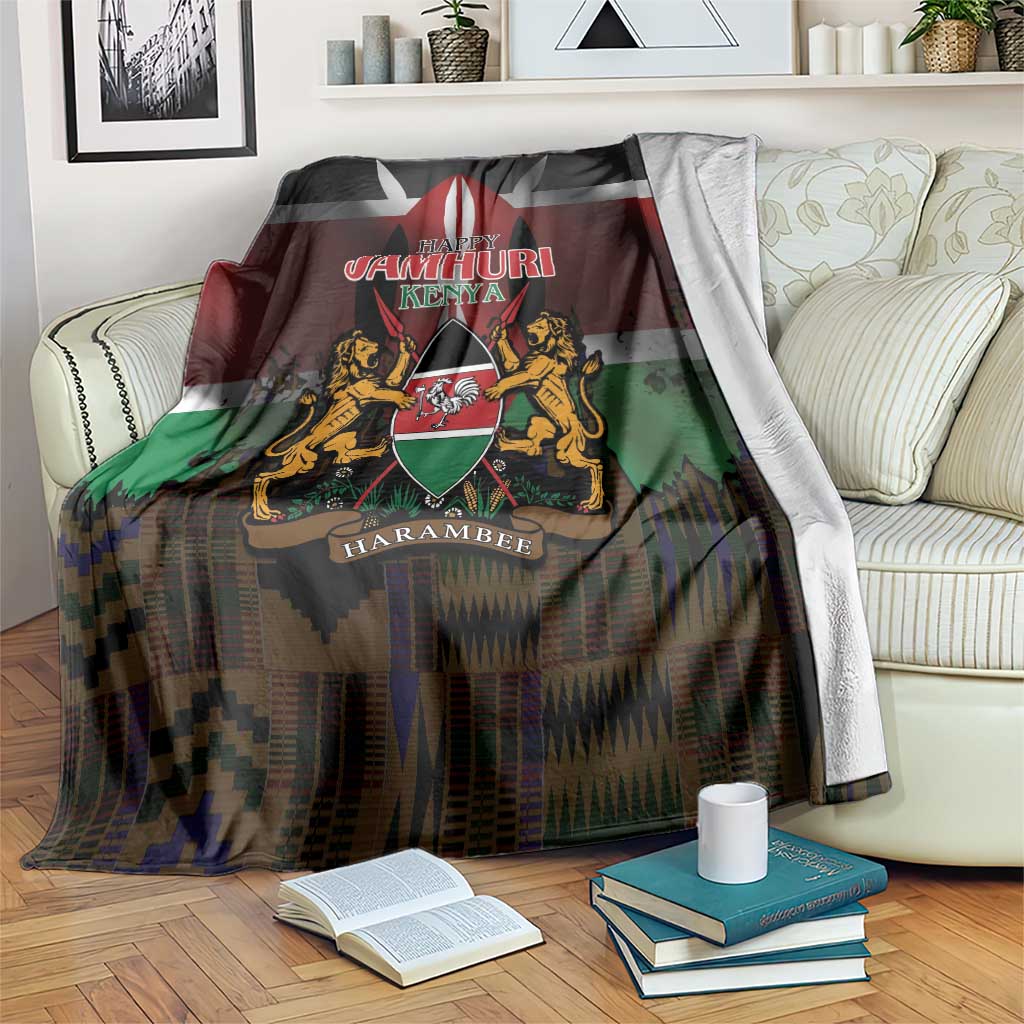 Happy Kenya Independence Day Blanket Coat Of Arms With Kente Pattern - Wonder Print Shop