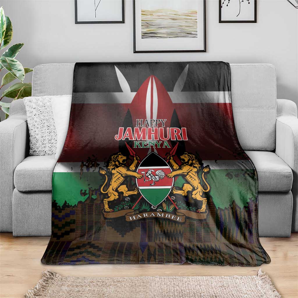 Happy Kenya Independence Day Blanket Coat Of Arms With Kente Pattern - Wonder Print Shop