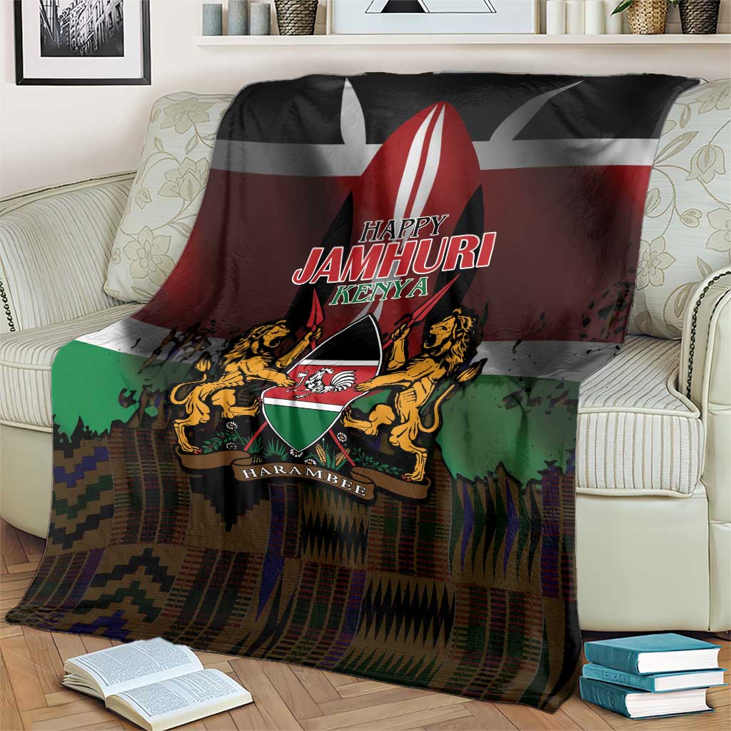 Happy Kenya Independence Day Blanket Coat Of Arms With Kente Pattern - Wonder Print Shop