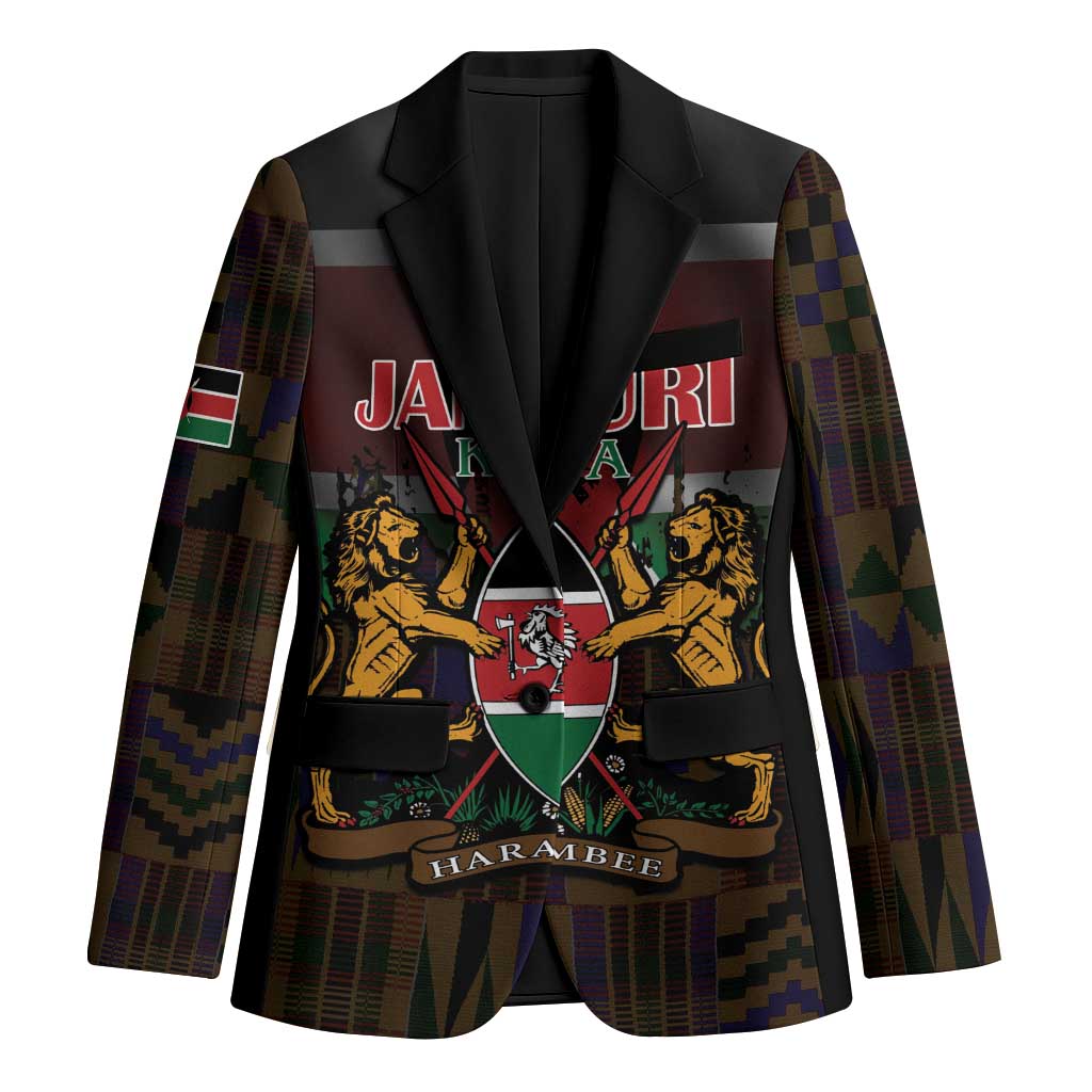 Happy Kenya Independence Day Blazer Coat Of Arms With Kente Pattern - Wonder Print Shop