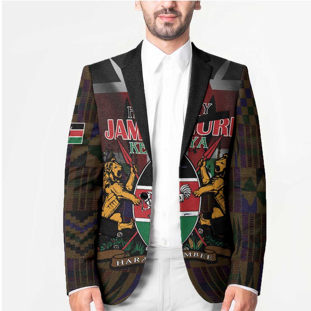 Happy Kenya Independence Day Blazer Coat Of Arms With Kente Pattern - Wonder Print Shop