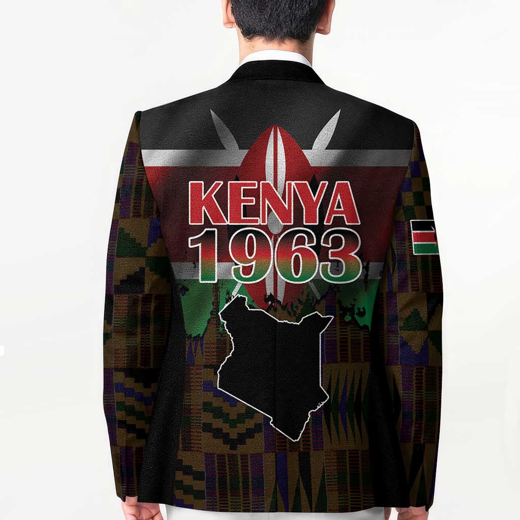 Happy Kenya Independence Day Blazer Coat Of Arms With Kente Pattern - Wonder Print Shop