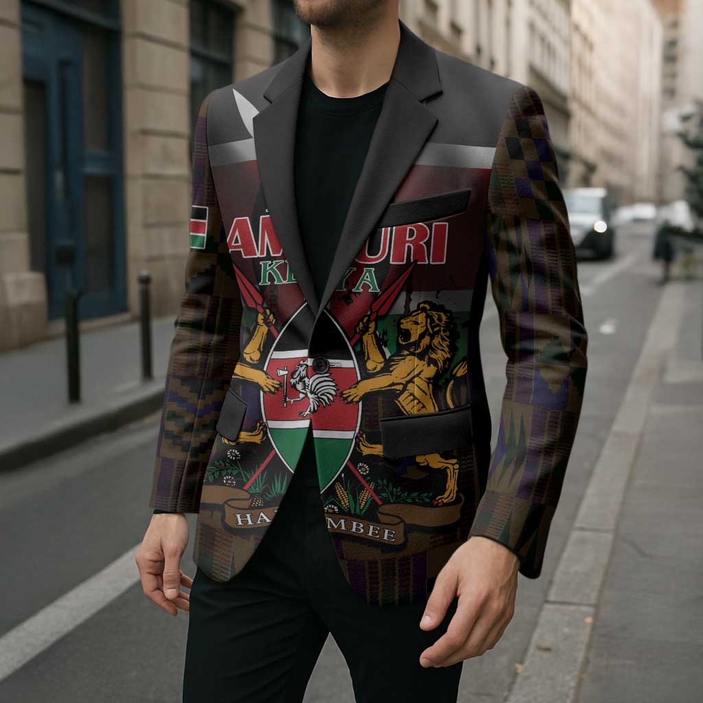 Happy Kenya Independence Day Blazer Coat Of Arms With Kente Pattern - Wonder Print Shop