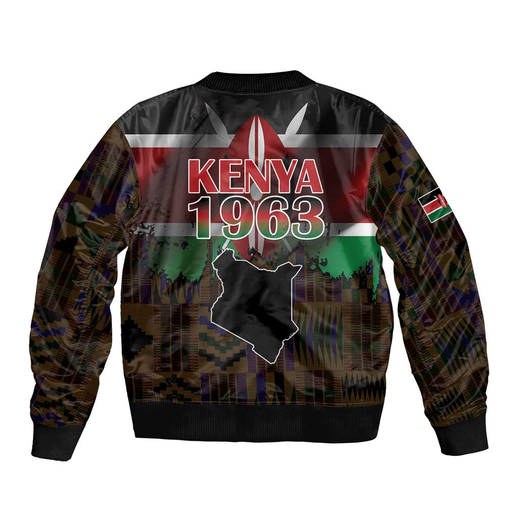 Happy Kenya Independence Day Bomber Jacket Coat Of Arms With Kente Pattern - Wonder Print Shop