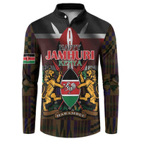 Happy Kenya Independence Day Button Sweatshirt Coat Of Arms With Kente Pattern - Wonder Print Shop
