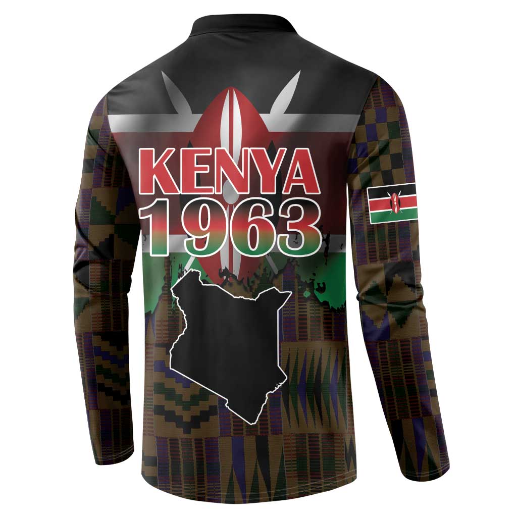Happy Kenya Independence Day Button Sweatshirt Coat Of Arms With Kente Pattern - Wonder Print Shop