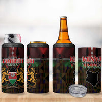 Happy Kenya Independence Day 4 in 1 Can Cooler Tumbler Coat Of Arms With Kente Pattern - Wonder Print Shop