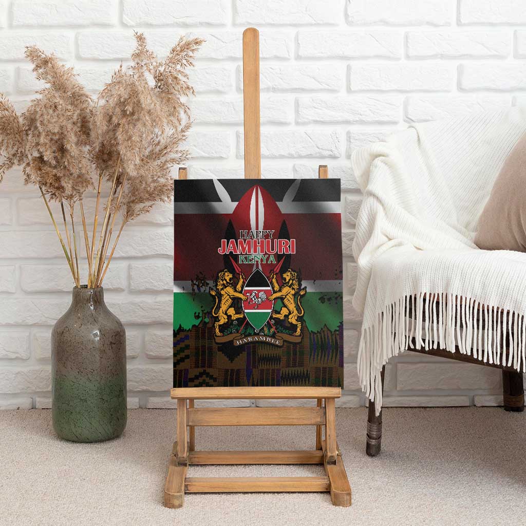 Happy Kenya Independence Day Canvas Wall Art Coat Of Arms With Kente Pattern - Wonder Print Shop