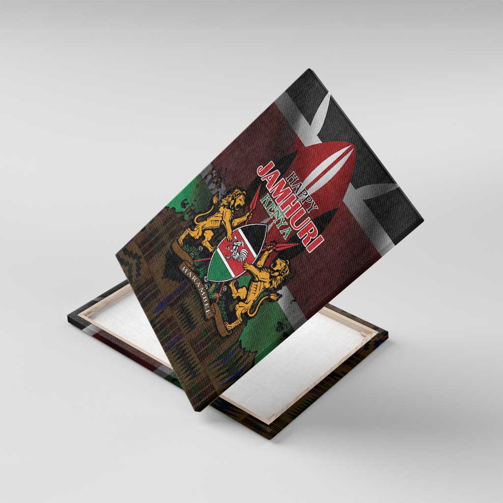 Happy Kenya Independence Day Canvas Wall Art Coat Of Arms With Kente Pattern - Wonder Print Shop