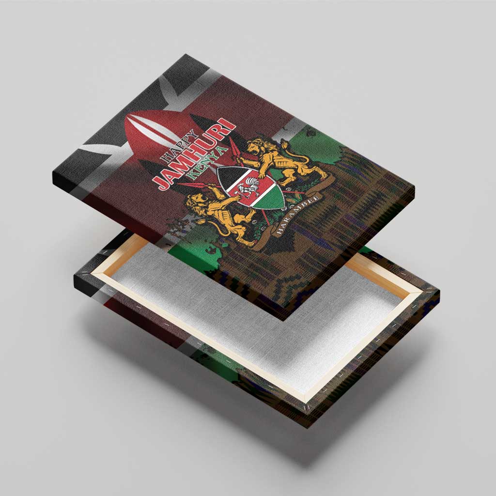 Happy Kenya Independence Day Canvas Wall Art Coat Of Arms With Kente Pattern - Wonder Print Shop