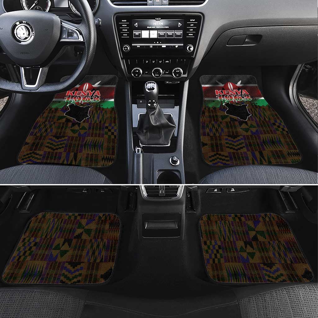 Happy Kenya Independence Day Car Mats Coat Of Arms With Kente Pattern - Wonder Print Shop