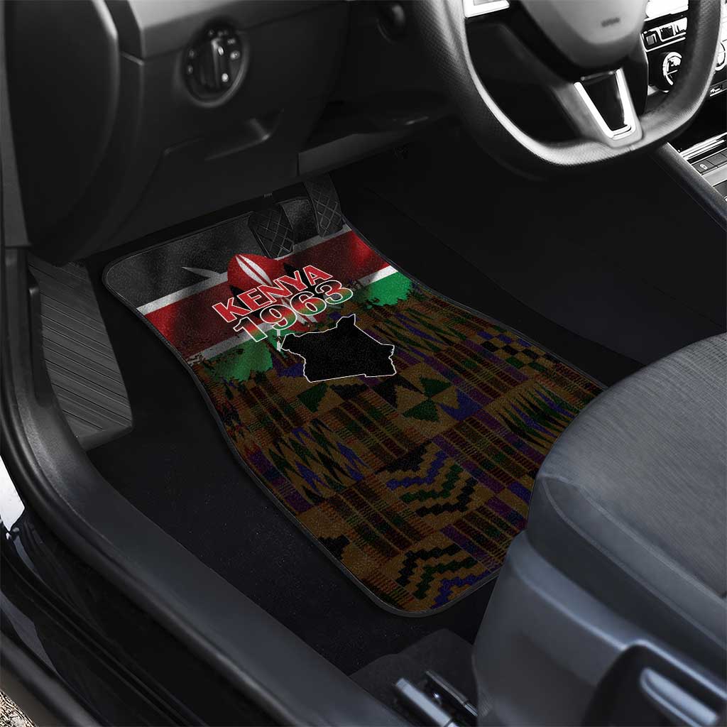 Happy Kenya Independence Day Car Mats Coat Of Arms With Kente Pattern - Wonder Print Shop