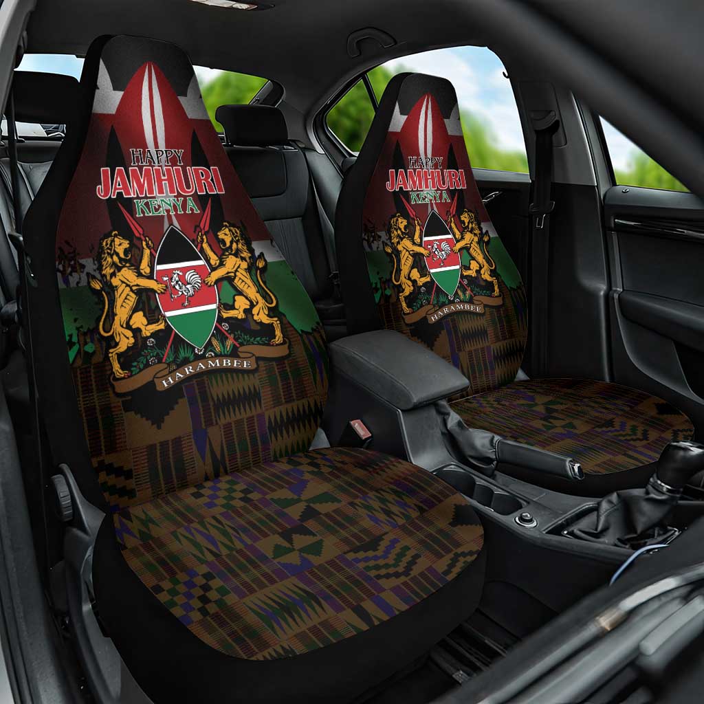 Happy Kenya Independence Day Car Seat Cover Coat Of Arms With Kente Pattern - Wonder Print Shop