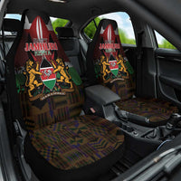 Happy Kenya Independence Day Car Seat Cover Coat Of Arms With Kente Pattern - Wonder Print Shop