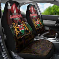 Happy Kenya Independence Day Car Seat Cover Coat Of Arms With Kente Pattern - Wonder Print Shop