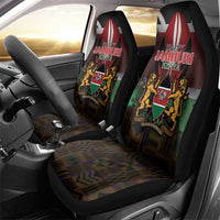 Happy Kenya Independence Day Car Seat Cover Coat Of Arms With Kente Pattern - Wonder Print Shop