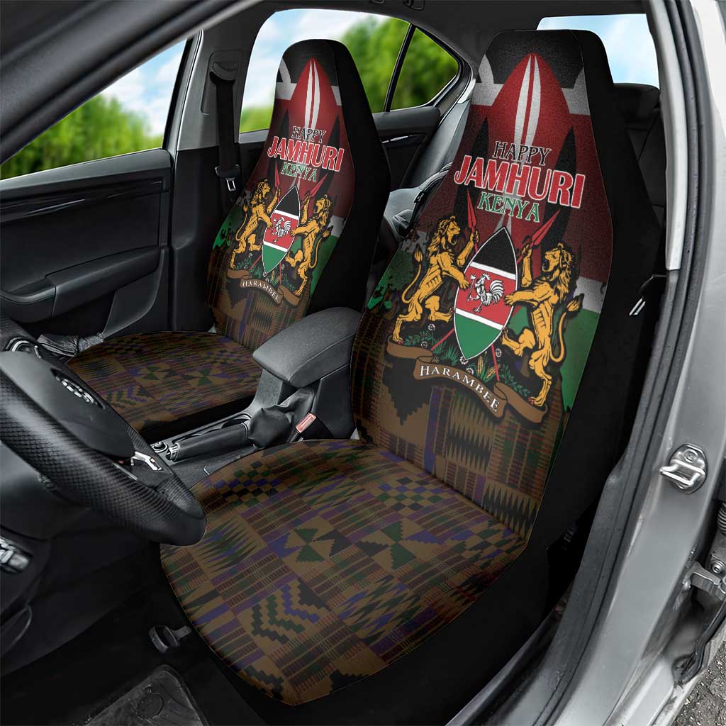 Happy Kenya Independence Day Car Seat Cover Coat Of Arms With Kente Pattern - Wonder Print Shop