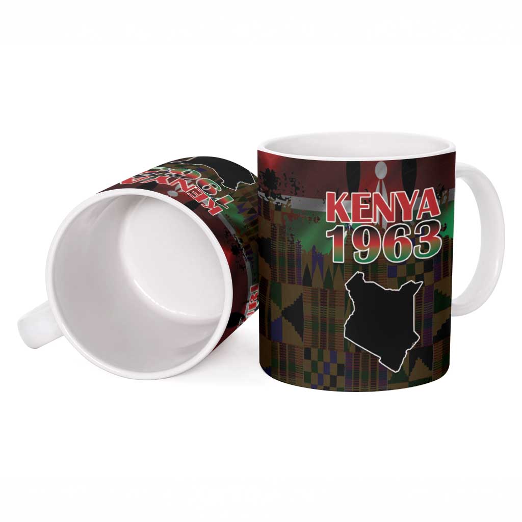 Happy Kenya Independence Day Ceramic Mug Coat Of Arms With Kente Pattern - Wonder Print Shop