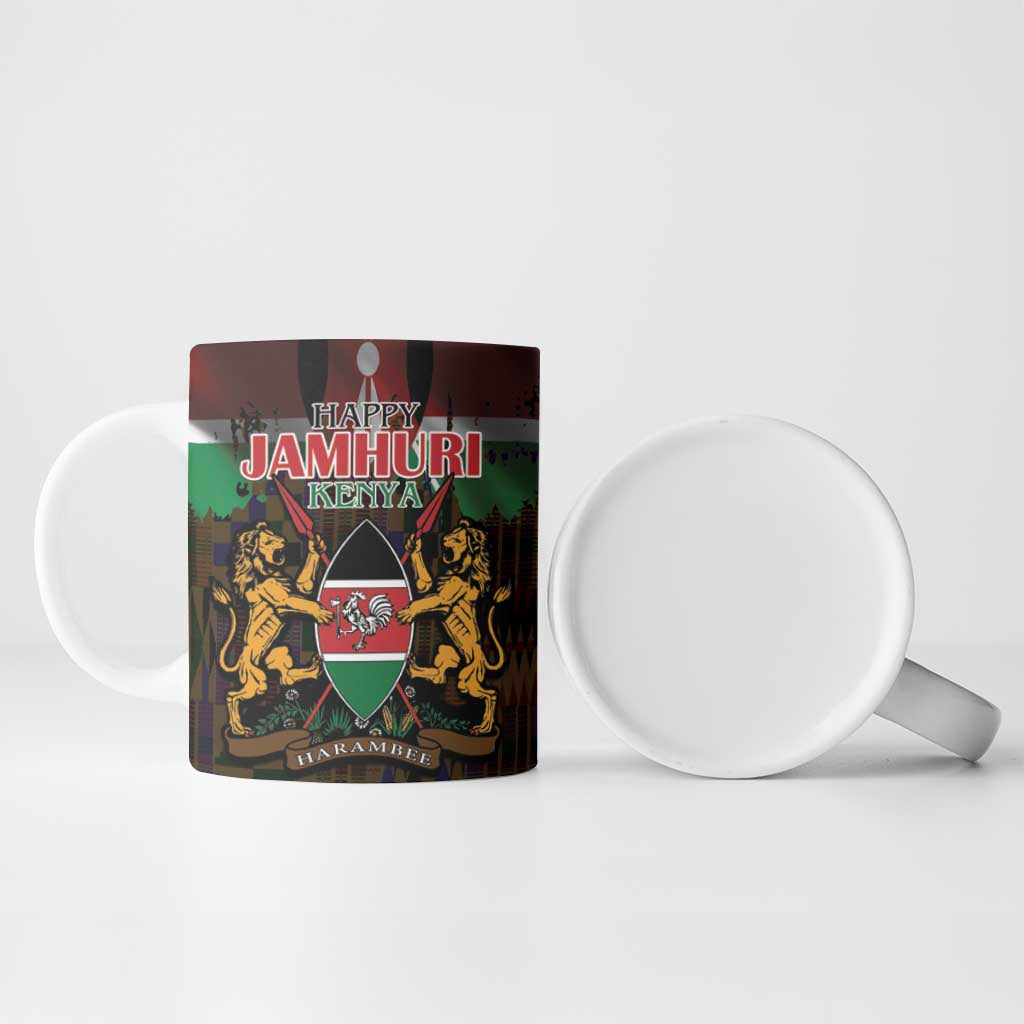 Happy Kenya Independence Day Ceramic Mug Coat Of Arms With Kente Pattern - Wonder Print Shop