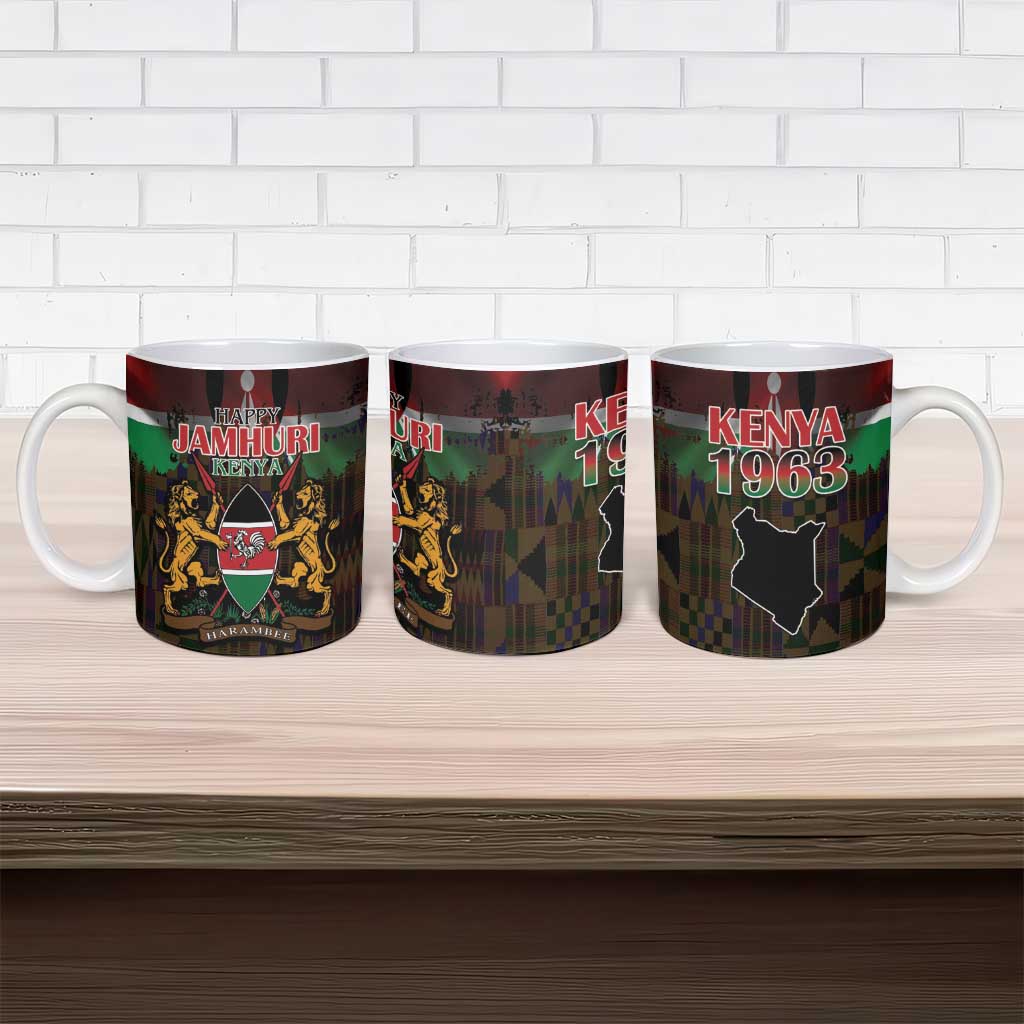 Happy Kenya Independence Day Ceramic Mug Coat Of Arms With Kente Pattern - Wonder Print Shop