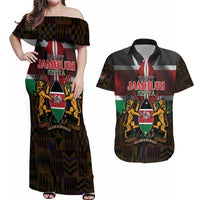 Happy Kenya Independence Day Couples Matching Off Shoulder Maxi Dress and Hawaiian Shirt Coat Of Arms With Kente Pattern - Wonder Print Shop