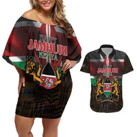 Happy Kenya Independence Day Couples Matching Off Shoulder Short Dress and Hawaiian Shirt Coat Of Arms With Kente Pattern - Wonder Print Shop